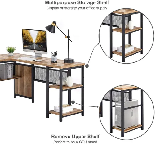 Vista 5 de FATORRI Escritorio para computadora en forma de L y mesa consola para sala de estar (roble rústico)