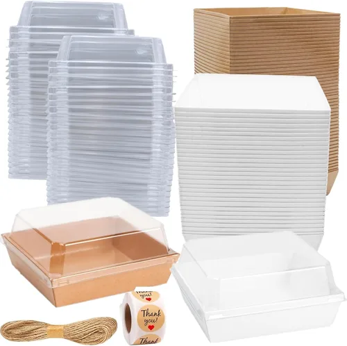 Vista 7 de Paquete de 100 cajas de charcutería con tapas transparentes, recipientes desechables para postres de panadería, cajas para llevar con cordel
