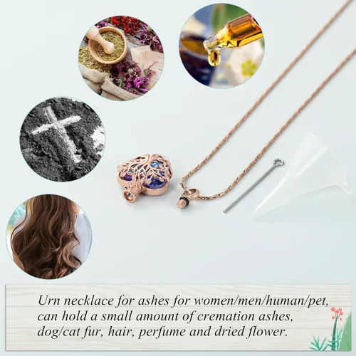 Vista 18 de Imrsanl Collar de urna de árbol de la vida con forma de corazón, joyería de cremación para hombres y mujeres, recuerdo, joyería conmemorativa