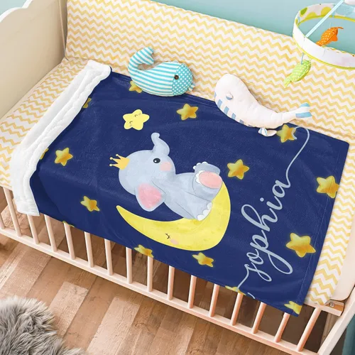 Vista 4 de Manta de bebé personalizada con nombre, manta personalizada de elefante para niña, regalos personalizados para baby girls, Navidad, Pascua