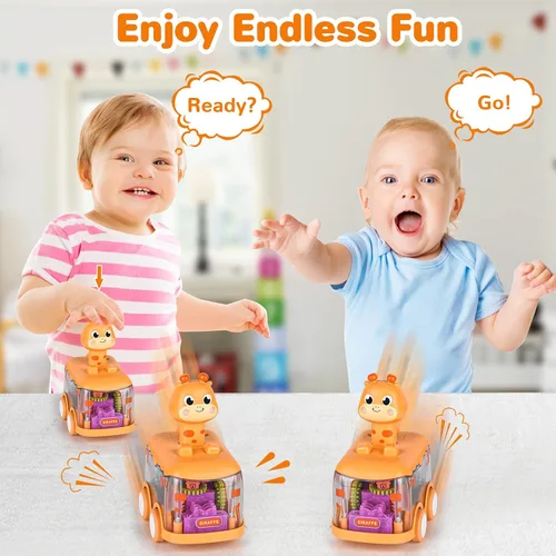Vista 3 de ShinySong Coches de juguete para bebés, auto de prensa y marcha para niños pequeños, juguetes iluminados, regalos de cumpleaños para niños y niñas