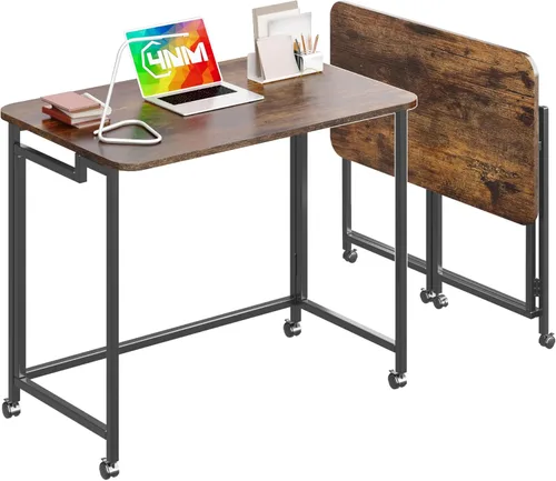 Vista 17 de 4NM Escritorio de computadora rodante móvil pequeño de 23.6", mesa carrito plegable para laptop con ruedas, escritorio de oficina portátil para Todo
