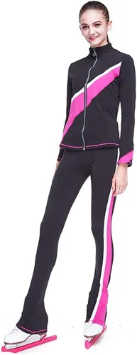 Vista 2 de LIUHUO Pantalones de patinaje artístico sobre hielo, chaqueta para niñas, leggings de forro polar rosa y negro, pantalones elásticos, trajes