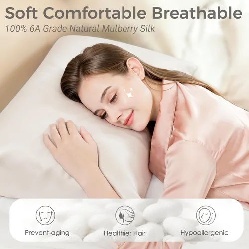 Vista 2 de Funda de almohada de seda 100% pura, 21 mommes, fundas de almohada de seda en ambos lados, tamaño King, Queen, estándar; funda de almohada de seda