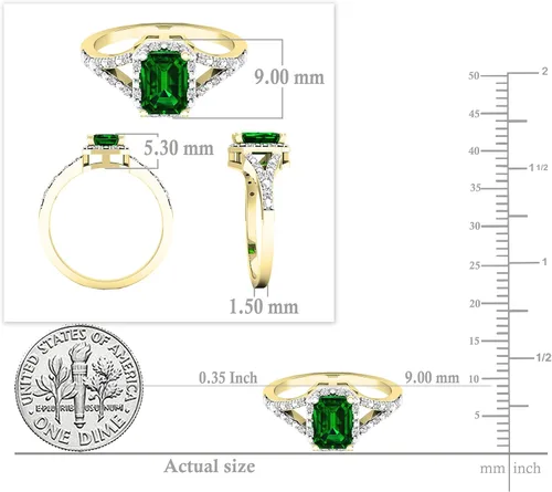 Vista 5 de Dazzlingrock Collection Anillo de compromiso con halo de diamante blanco redondo y esmeralda de corte esmeralda creado en laboratorio de 0.276x0.197
