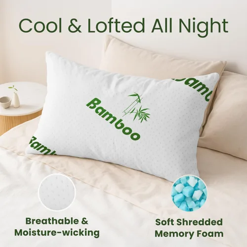 Vista 2 de Almohada de espuma viscoelástica triturada tamaño Queen – Almohada de cama refrescante para dormir para el estómago, la espalda y el cuerpo – 1