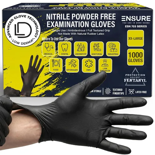 Vista 13 de Guantes de Nitrilo Negros Ensure Baja Dermatitis 7 Mil, Resistente, Resistentes a Perforaciones y Químicos, Desechables, Sin Látex, para Automotriz