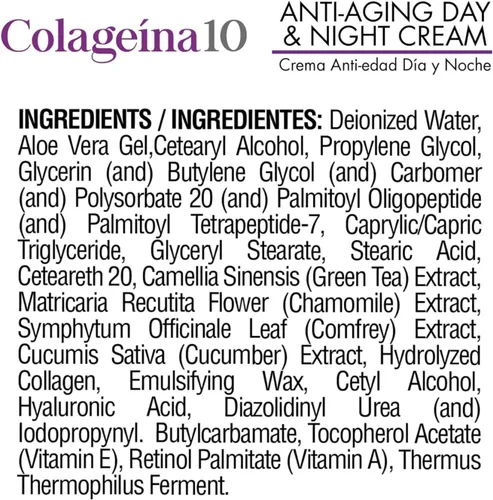 Vista 6 de Colageina 10 Crema Antienvejecimiento de día y de noche, Crema facial, Ayuda a hidratar y suavizar la piel, Suaviza las líneas de expresión, 120 ml