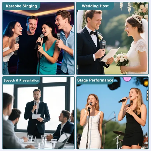 Vista 7 de Depusheng Micrófono inalámbrico, micrófono recargable, micrófono inalámbrico dinámico de mano para cantar karaoke, boda, DJ, fiesta, discurso