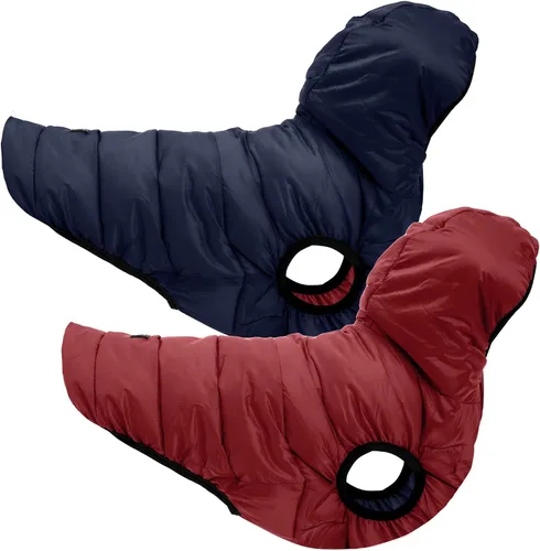Vista 13 de Pawtitas Chaqueta reversible resistente al viento para perro, resistente al agua, abrigo de perro azul y amarillo para clima frío, tamaño de raza