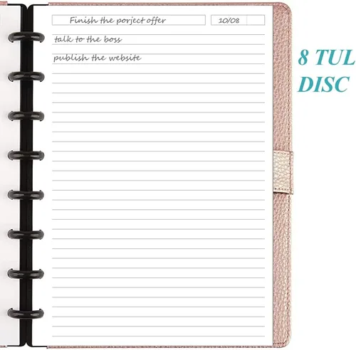 Vista 3 de A5 TUL - Papel de repuesto forrado con disco, 8 discos, papel de relleno con rayas de disco, 100 hojas/200 páginas, papel blanco de 3.53 oz/m², 5.8
