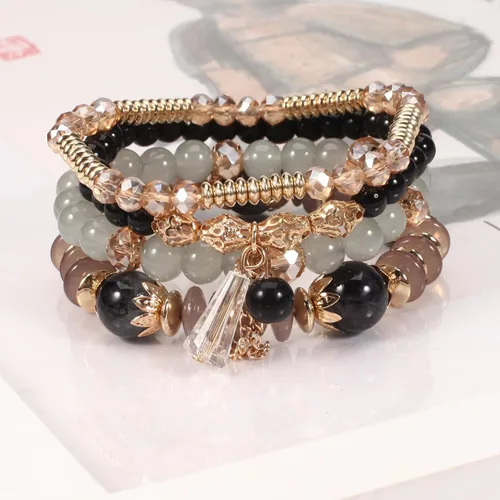 Vista 6 de Twinfree Pulseras bohemias para mujer, pulsera elástica de cuentas de colores multicapa con dije de joyería