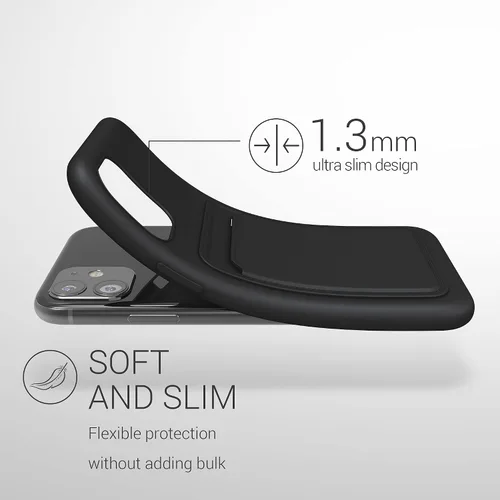 Vista 2 de kwmobile Funda compatible con Apple iPhone 11 - Funda de TPU con tarjetero de crédito, color negro