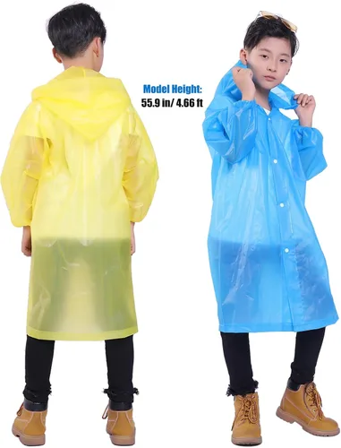 Vista 13 de Chaqueta de lluvia para niños, paquete de 2 ponchos de lluvia para niños, impermeables reutilizables para niños y niñas, impermeable, para exteriores