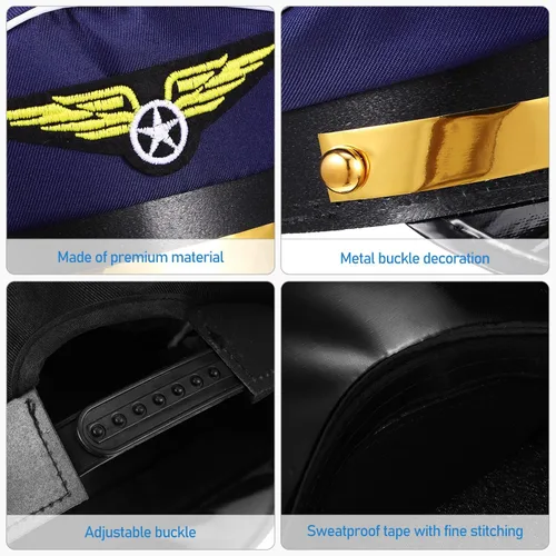 Vista 5 de Gadpiparty 2 sombreros de piloto para adulto, accesorios de disfraz de marinero ajustable para hombres y mujeres, accesorios de fiesta de Halloween