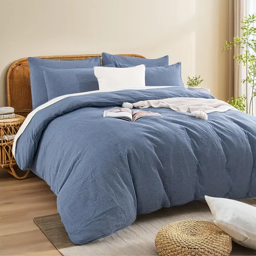 Vista 396 de NEXHOME PRO Funda de edredón Twin XL 100% algodón lavado, transpirable, duradera, texturizada, similar al lino, juego de ropa de cama para el hogar