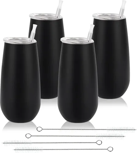 Vista 14 de Paquete de 2 vasos de champán sin tallo, vaso de flauta aislado de 6 onzas, vasos irrompibles de doble aislamiento para amigos, cumpleaños, Navidad