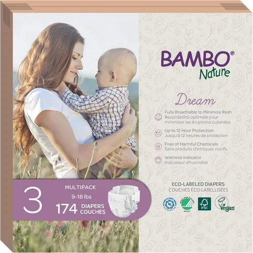 Vista 10 de Bambo Nature Pañales hipoalergénicos Dream Baby, pañales sostenibles con etiqueta ecológica de primera calidad, protección mejorada contra fugas