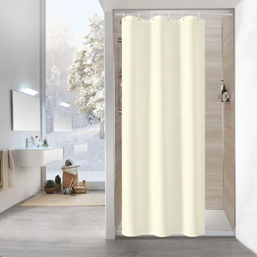 Vista 59 de MitoVilla Cortina de ducha de tela texturizada ponderada de lujo beige, 72 Marfil