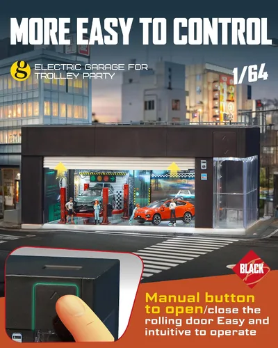 Vista 3 de Vitrina fundida a presión a escala 1/64 para almacenamiento de ruedas calientes, garaje eléctrico con luces LED, control de voz apilable