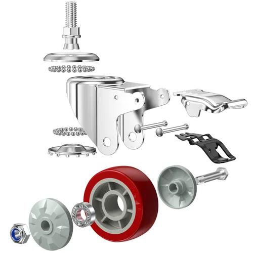 Vista 2 de DICASAL Ruedas de vástago resistente de 3 pulgadas Ruedas de rosca giratorias de 360 grados con tamaño métrico M12-1.75 Tornillo de doble bloqueo