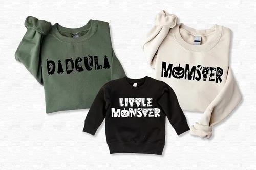 Vista 2 de Family Halloween Shirts Family Matching Halloween Sweatshirt Mom Dad Kid Monster Shirt Couple Halloween T shirt Fall Pumpkin Mom Dad Kids Toddler