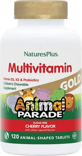 Vista 11 de NaturesPlus Animal Parade Gold Multivitamínico Masticables para niños, sabor a cereza, 60 tabletas masticables en forma de animal, con vitamina D3
