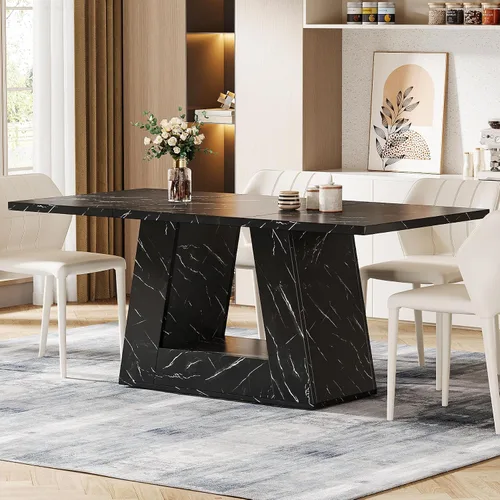 Vista 7 de Mesa de comedor Tribesigns para 4 a 6 personas, mesa rectangular de 63" para comedor, mesa moderna de madera con falso mármol para cenas con base
