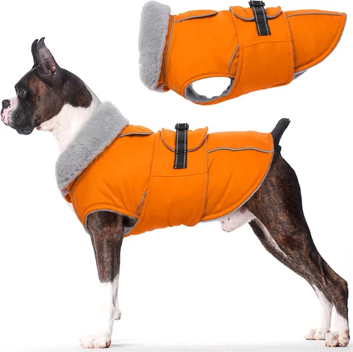 Vista 13 de Lelepet Abrigo cálido para perros – Chaleco reflectante impermeable de vellón con hebilla ajustable de gancho y bucle, chaqueta de invierno Rojo