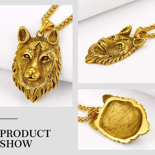 Vista 6 de Richsteel Necklaces for Men 316 Stainless Steel18K Gold PlatedBlack Wolf Pendant Viking Nordic Jewelry