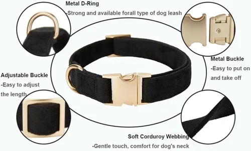 Vista 2 de Collar de algodón suave para perro con hebilla de metal, ajustable, resistente, cómodo, collares de pana para perros pequeños, medianos y grandes