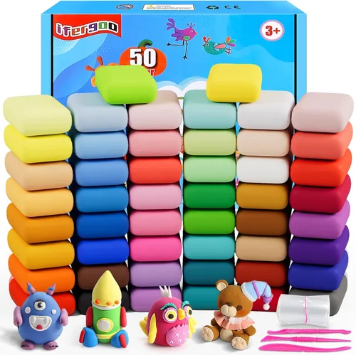 Vista 13 de ifergoo Arcilla seca al aire para niños - Kit de arcilla mágica de moldeo de 102 colores, seguro y no tóxico, juguetes de arte y manualidades