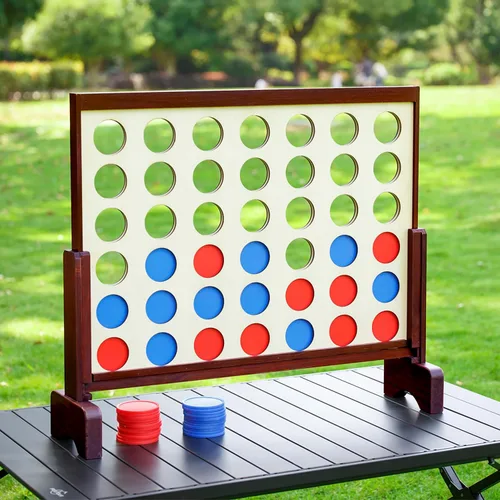 Vista 4 de Juego gigante 4 en fila para exteriores e interiores Juego de madera cuatro en una fila Jumbo para adultos y niños, juegos de patio Diversión