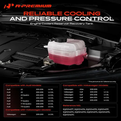 Vista 2 de A-Premium Tanque de depósito de recuperación de desbordamiento de refrigerante [con tapa] Compatible con Volkswagen Jetta, Golf, Golf Alltrack, Golf