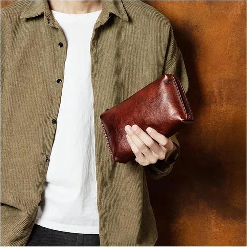 Vista 4 de Mens Purse Retro Leather Handbag MEN'S Long Money Baotou Layer Zipper Wallet Clutch Bag