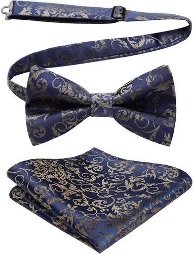 Vista 6 de HISDERN Bow Ties for Men Pre-tied Paisley Bow Ties Pocket Square Set Men's Bowtie Wedding Party