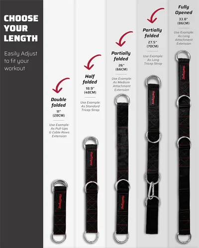 Vista 6 de THEFITGUY - Correa de extensión de cable para accesorios de máquina de cable, gimnasio (individual) Multifunctional heady-duty strap with 5 length