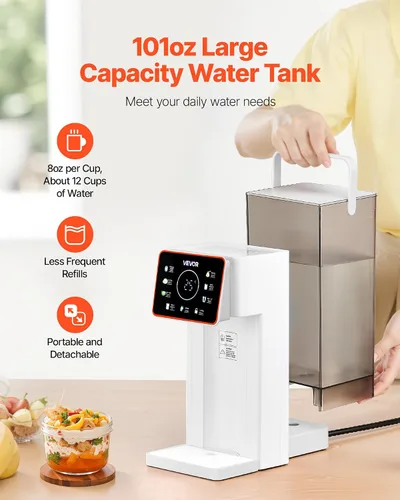 Vista 5 de VEVOR Dispensador de agua caliente instantáneo, dispensador de agua hirviendo para encimera con 6 temperaturas ajustables y 7 volúmenes de agua