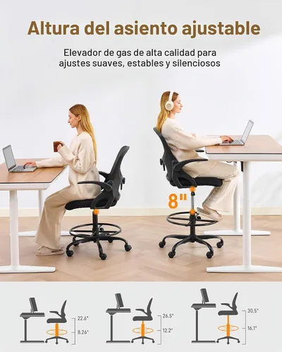 Vista 3 de LukkDys Silla de dibujo con brazos, silla de oficina alta para escritorios