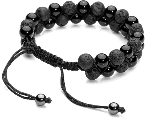 Vista 4 de Top Plaza - Brazalete difusor de aceites esenciales para hombres y mujeres, 8 mm, roca de lava, cuerda trenzada, piedra natural, abalorios de yoga