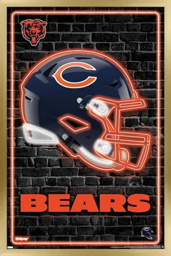 Vista 13 de NFL Chicago Bears - Póster de pared con casco neón 23, 22.4 pulgadas de largo x 14.7 pulgadas, versión enmarcada de madera de granero