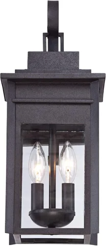 Vista 4 de Franklin Iron Works Bransford - Lámpara de pared rústica tradicional para exteriores, farol negro moteado gris, paneles de vidrio transparente de 17