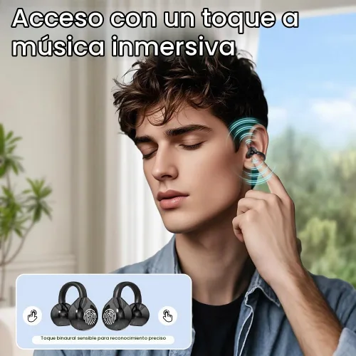 Vista 3 de Auriculares inalámbricos Bluetooth 5.4 con clip, con micrófono, reproducción de 60 horas, cancelación de ruido, impermeables, deportivos, cómodos