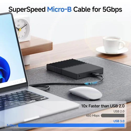 Vista 3 de Cable Matters Cable corto micro USB 3.0 - 1,6 pies, cable de disco duro externo, cable USB A a micro USB B, compatible con discos duros externos