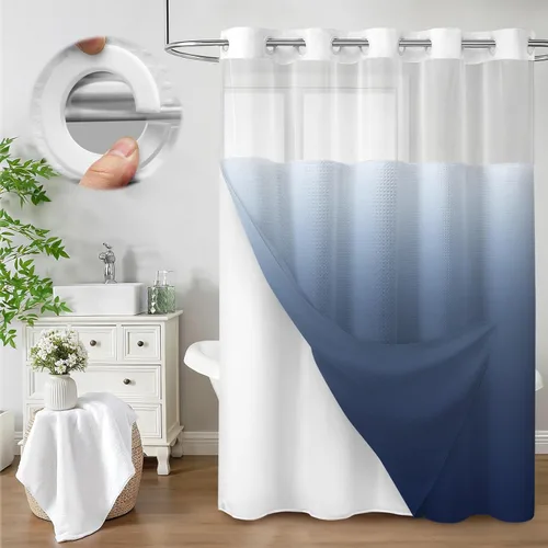 Vista 25 de Aqua - Juego de cortina de ducha y forro sin gancho, cortina de ducha waffle de hotel con forro 75" L x 72" A