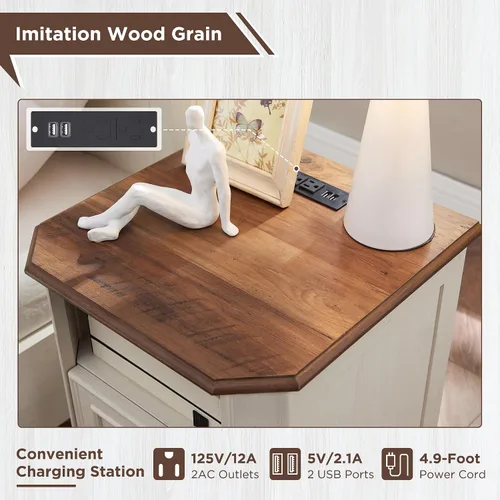 Vista 5 de T4TREAM - Mesa de noche rústica con estación de carga, mesa auxiliar de madera de 18 pulgadas con 2 cajones, para dormitorio y sala de estar
