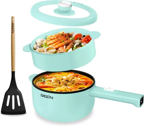 Vista 10 de Dezin Cocina Eléctrica, Sartén Antiadherente Sauté de 2L, Cocina de Fideos Rápida, Mini Olla para Bistec, Huevo, Arroz Frito, Ramen, Avena, Sopa