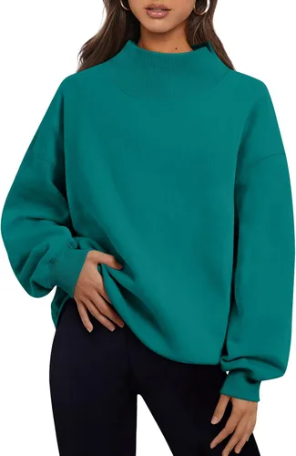 Vista 28 de Trendy Queen Sudaderas de cuello alto para mujer, de gran tamaño, trajes de Albaricoque