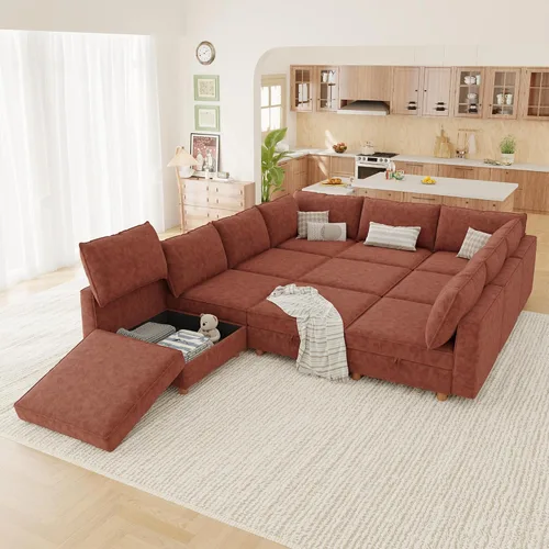 Vista 23 de 95.5" Sofá seccional modular de chenilla con almacenamiento oculto, sofá cama convertible en forma de L y U, sofá seccional moderno de 6 plazas