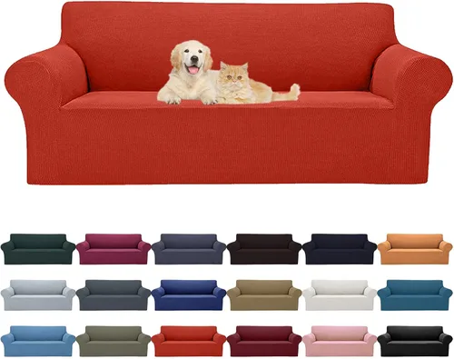 Vista 37 de Cupuamon Funda elástica para sofá de 1 plaza, funda protectora de muebles con parte inferior elástica de tela jacquard a cuadros pequeños para Beige